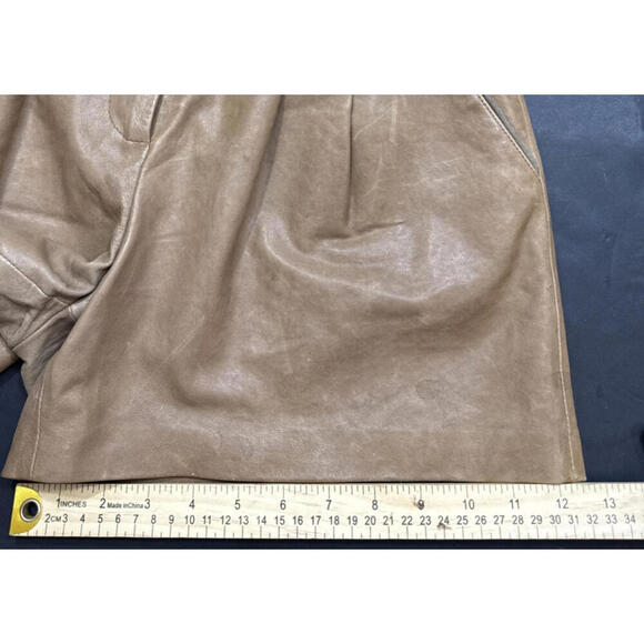 Tibi Brown 100% Lamb Leather Shorts Designer City Chic Classic Front Zip Lined 4 - Picture 11 of 15